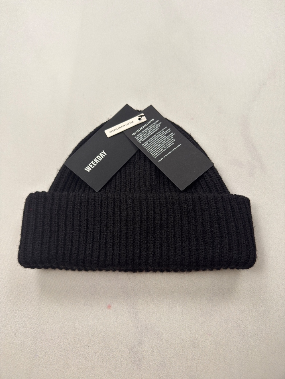Weekday Beanie Black Ribbed Knit - NWT